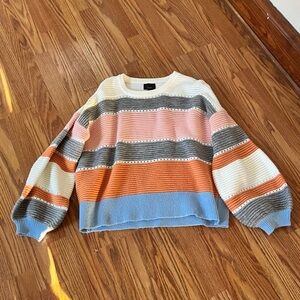 Striped Crewneck Sweater in Pastel Blue, Pink & Orange
